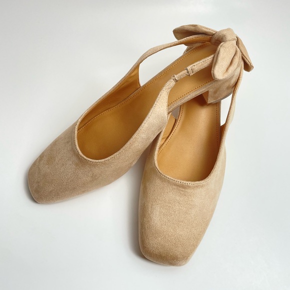 Women’s Chunky Low Heel Bow Slingback Pumps - Color Apricot – Size 8.5 - Picture 2 of 7